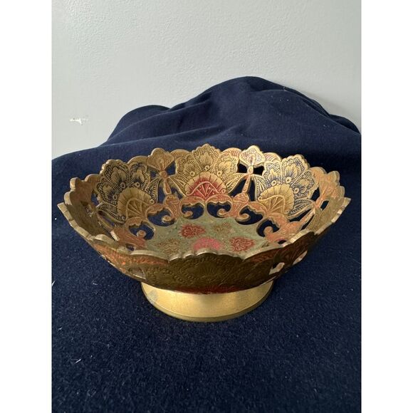 Other - Vintage Ornate Brass Decorative Bowl‎ Floral Mandala Design Boho Home Decor